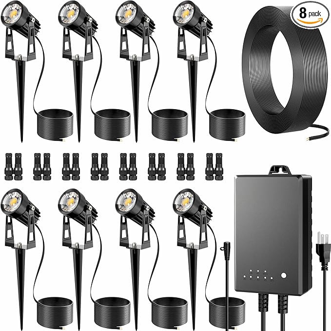 All-in-One Outdoor Low Voltage Landscape Lighting Kit, 8 Pack 3000K Landscape Spot Lights with 60... | Amazon (US)