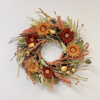 24"" Sunflower Wreath For Fall Red Orange Floral Wreaths With Green Leaves Pinecones Front Door Window Wall Decoration | Etsy (US)