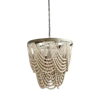 Distressed Cream Metal/ Wood Beaded Chandelier - Distressed Cream - Distressed Cream | Bed Bath & Beyond