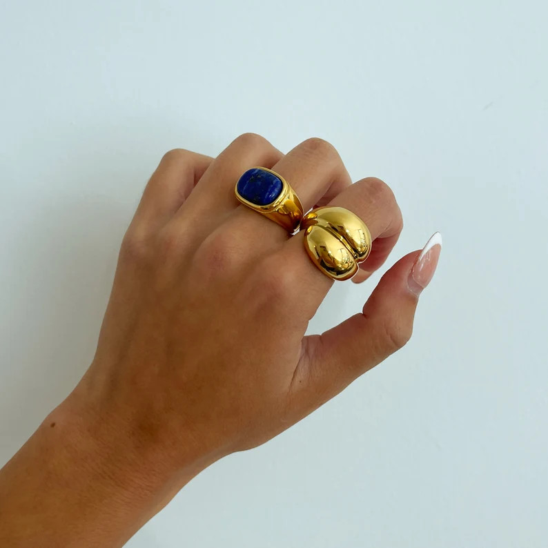 Gemstone Ring, chunky gold rings, statement ring irregular chunky gemstone ring, thick agate ring... | Etsy (US)