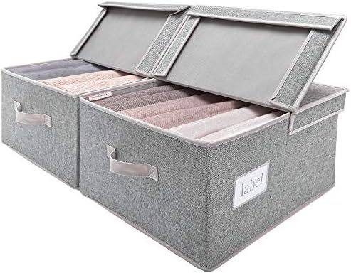Storage Baskets with Lid and Handles, Decorative Storage Boxes with Lids, Gray, 2-Pack | Amazon (US)
