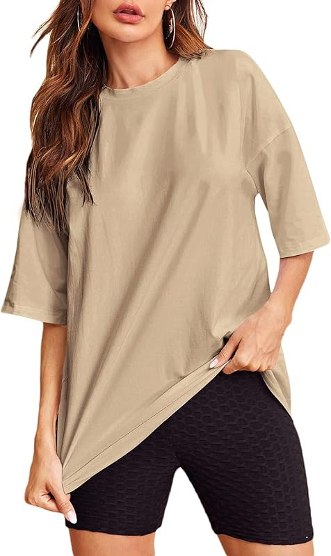 Women's Casual Basic Round Neck Half Sleeve Oversized Tunic Tee Shirt | Amazon (US)