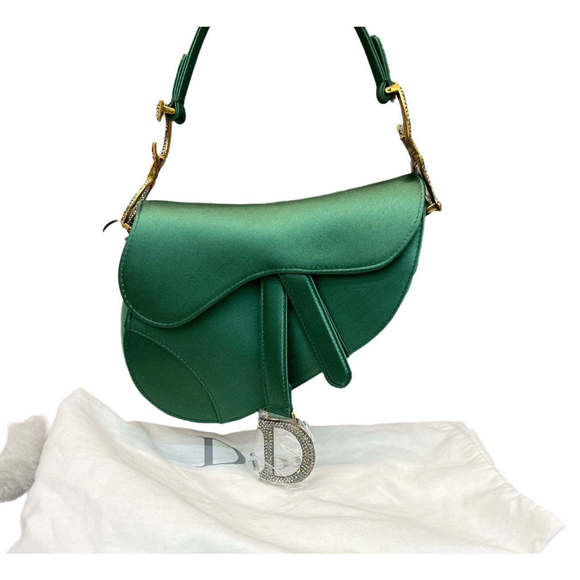 Dior Saddle Mini Silk Emerald Green with crystals | Poshmark