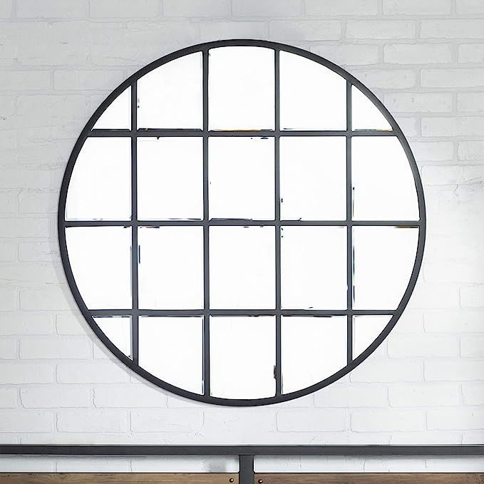 Walker Edison Furniture Company Modern Farmhouse Round Circle Grid Wall Mirror, 40", Black/Black | Amazon (US)