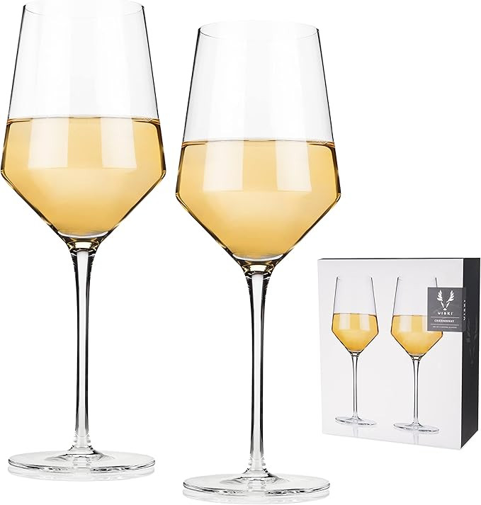 Viski Raye Crystal Angled Chardonnay Glasses, Sleek and Modern Design White Wine Glasses Set, Ele... | Amazon (US)