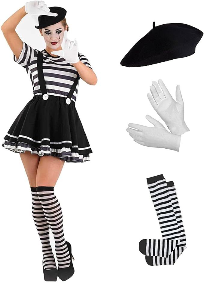 Fun Shack Mime Costume Women, French Mime Costume, Womens Mime Costume, Mime Fancy Dress, Mime Ar... | Amazon (UK)