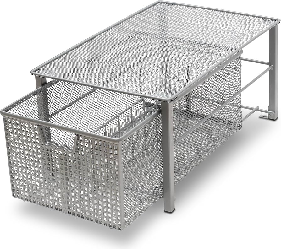DecoBros Mesh Cabinet Basket Organizer with Split Card, Silver (Large - 10 x 15.8 x 7.5) | Amazon (US)