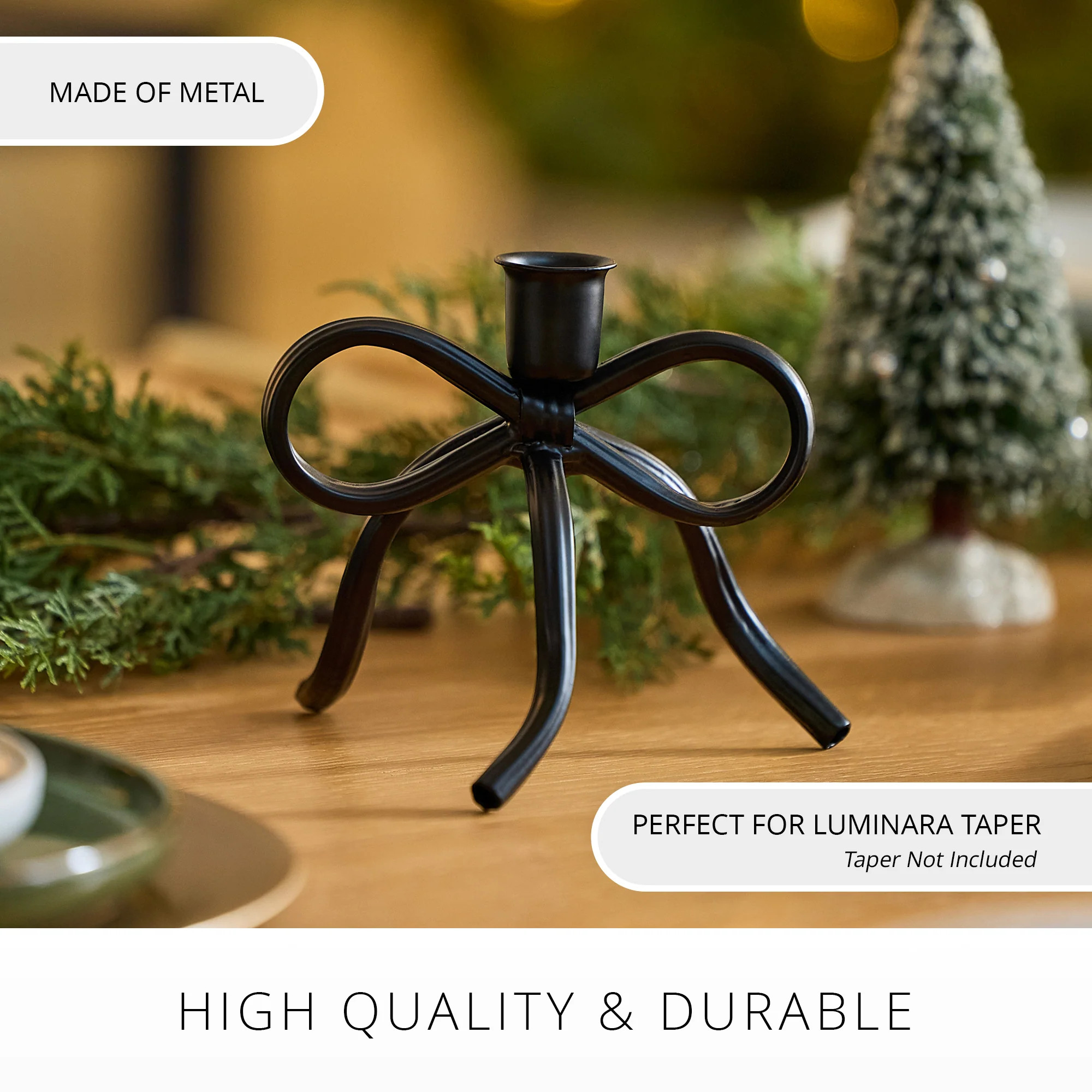 Black Metal Bow Taper Holder | Luminara