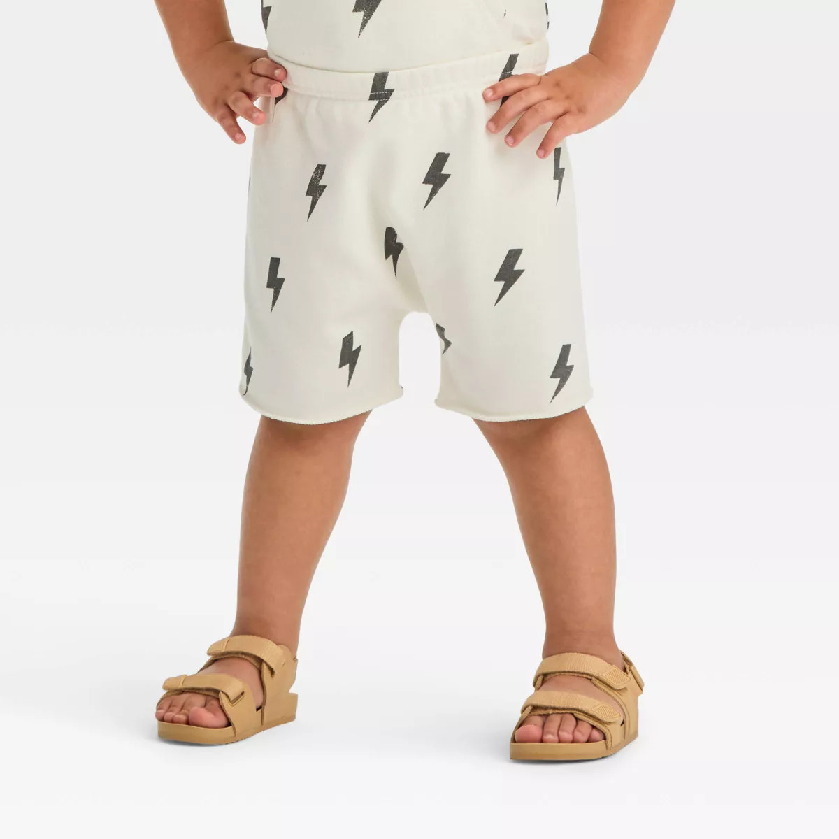 Grayson Mini Toddler Boys' French Terry Lightning Bolt Shorts - Off-White | Target