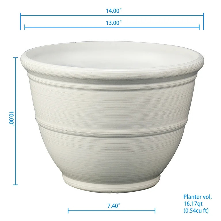 Mainstays Ferenza Recycled Resin Planter, White, 14in x 14in x 10in - Walmart.com | Walmart (US)