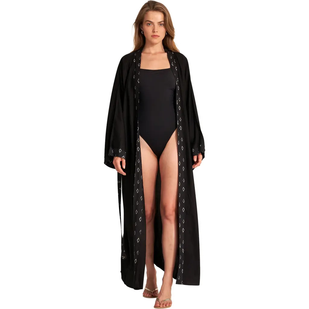 Gottex Beach Life Diamond Midi Swim Cover Up Robe in Black at Nordstrom | Nordstrom
