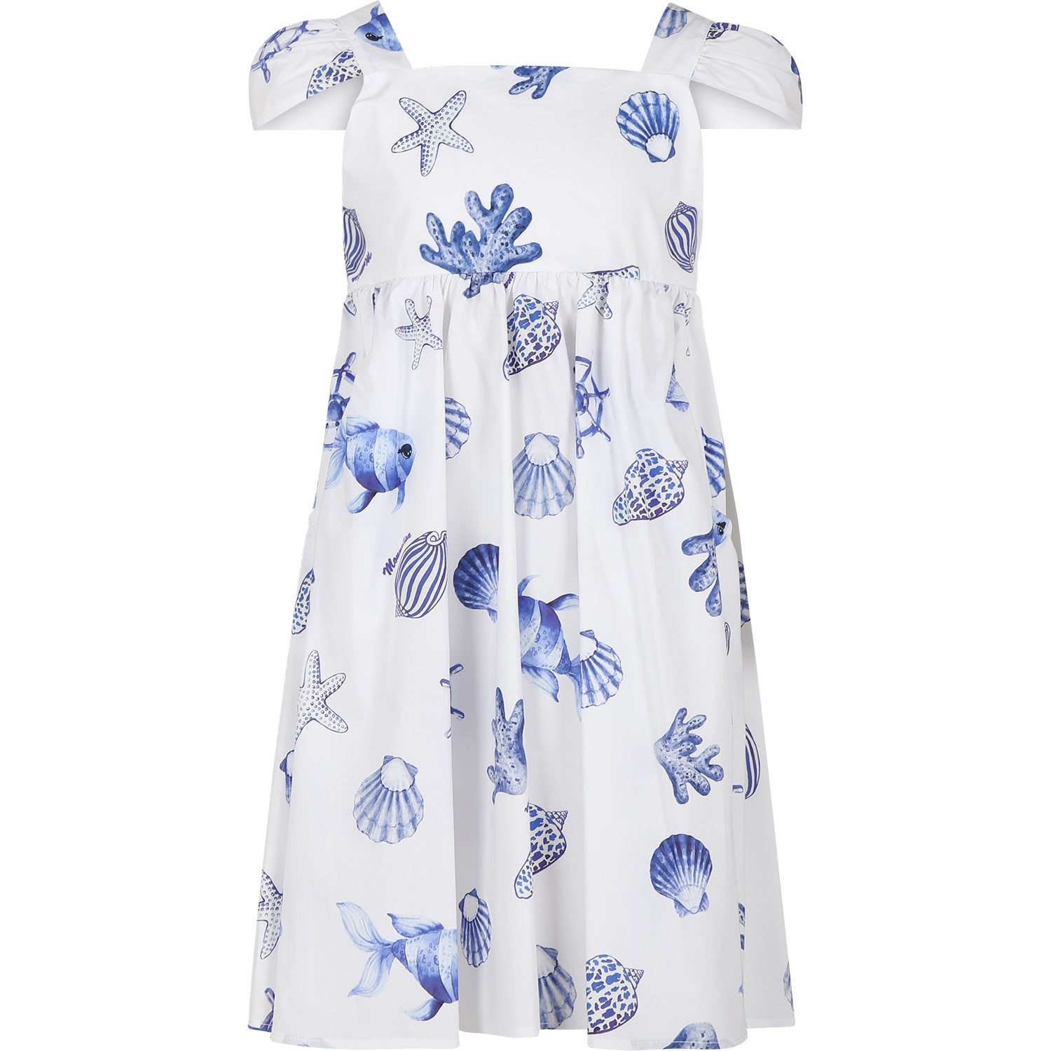 Monnalisa White Dress For Girl With Seashell Print | Italist.com US