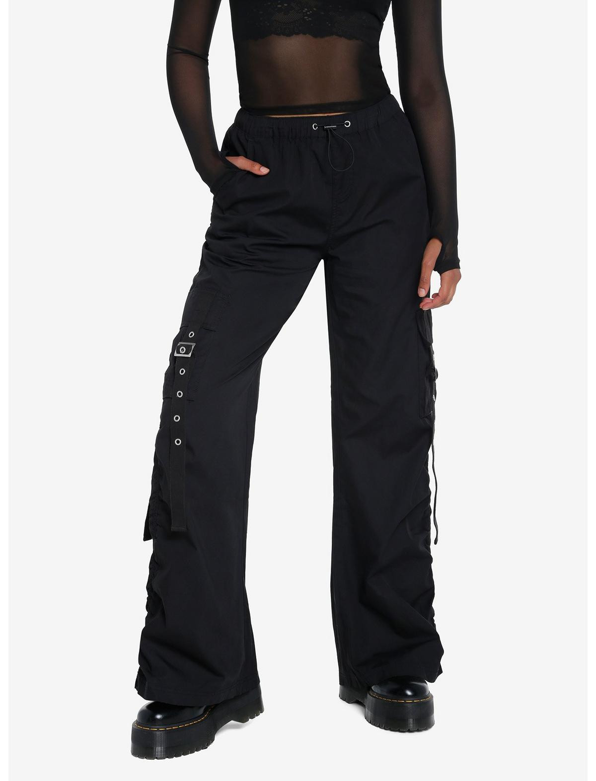 Social Collision Black Grommet Strap Wide Leg Parachute Pants | Hot Topic | Hot Topic