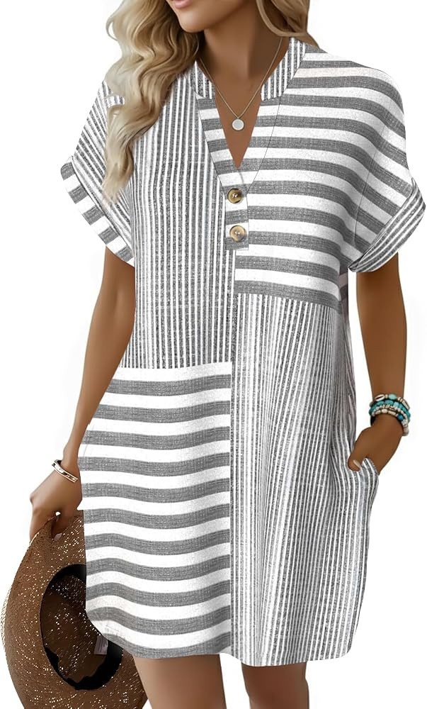 Summer Dresses for Women Button Down Sundress Vacation Beach Coverup Dress | Amazon (US)