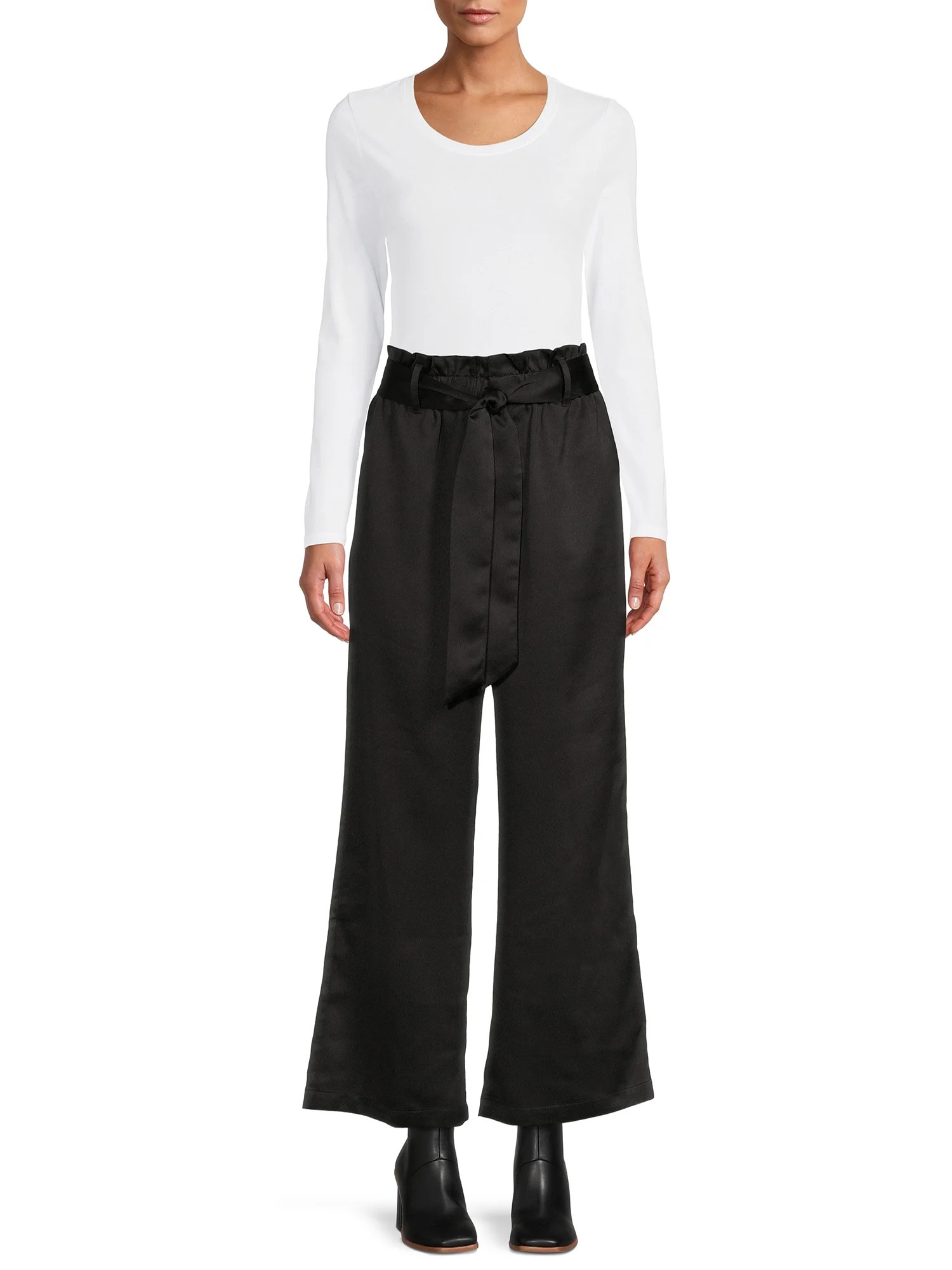 Time and Tru Women’s Satin Paperbag Waist Pants - Walmart.com | Walmart (US)
