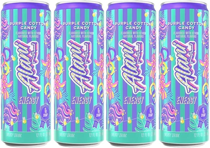 Alani Purple Cotton Candy Energy Drink, Sugar Free Low Calorie Energy Drinks, 12 fl oz Cans (4 Pa... | Amazon (US)