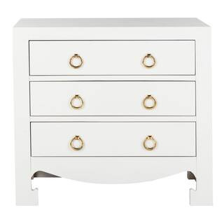 Dion 3-Drawer White/Gold Nightstand Chest | The Home Depot
