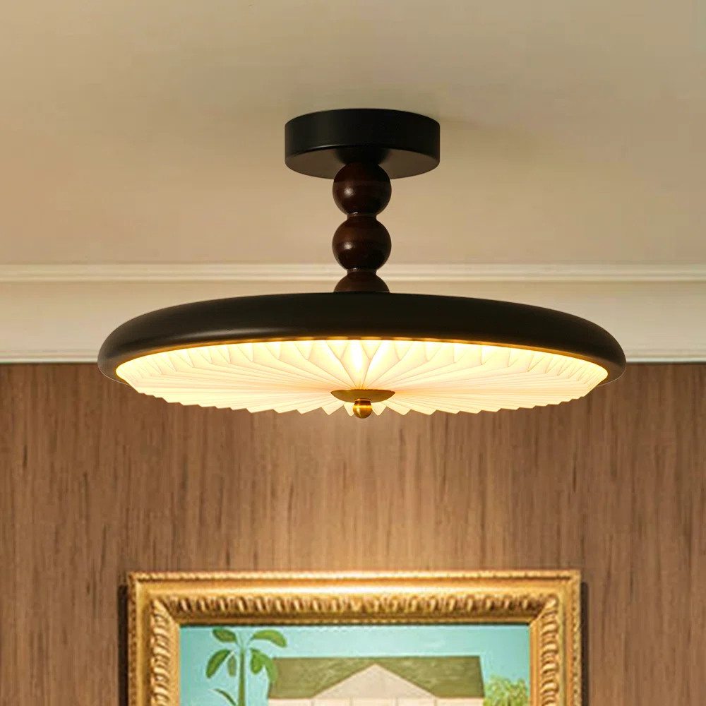 Traditional Vintage Acrylic Round Pleated Led Semi Flush Mount | Wayfair North America