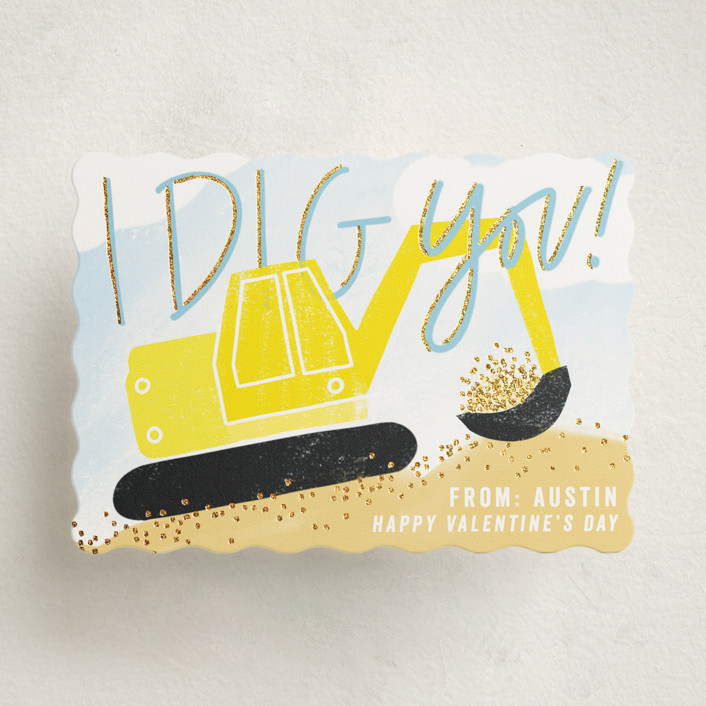 "I Dig You" - Customizable Foil Valentine Cards in Yellow by Krissy Bengtson. | Minted