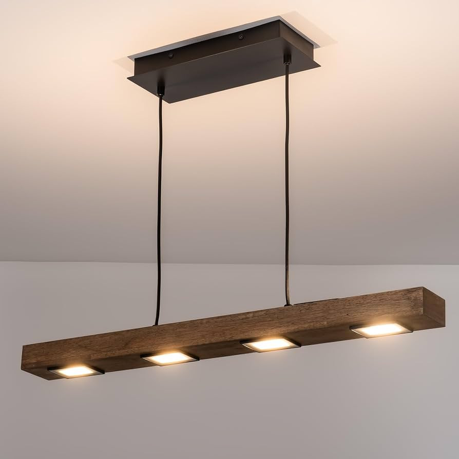 31" Wood Linear Led Farmhouse Pendant Lights for Kitchen Island, 4-Light Island Lighting for Dini... | Amazon (US)