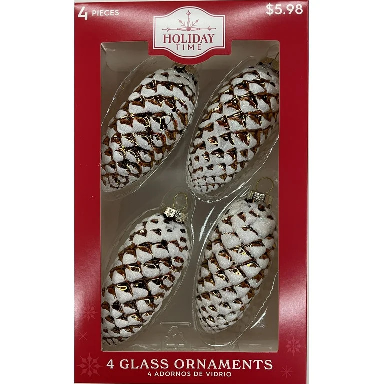 Holiday Time 4 Count Pine Cones Glass Christmas Ornaments, 65mm, Boxed Glass, Copper - Walmart.co... | Walmart (US)