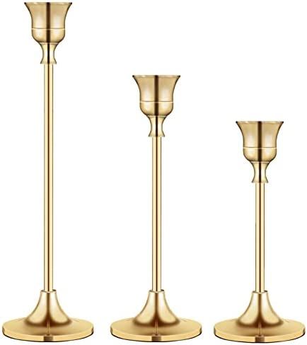 Candlestick Holders Taper Candle Holders, Set of 3 Candle Stick Holders Set, Brass Gold Candlesti... | Amazon (US)