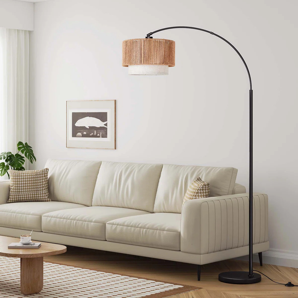 74.5" Rattan Arced Floor Lamp with Foot Switch | Wayfair North America