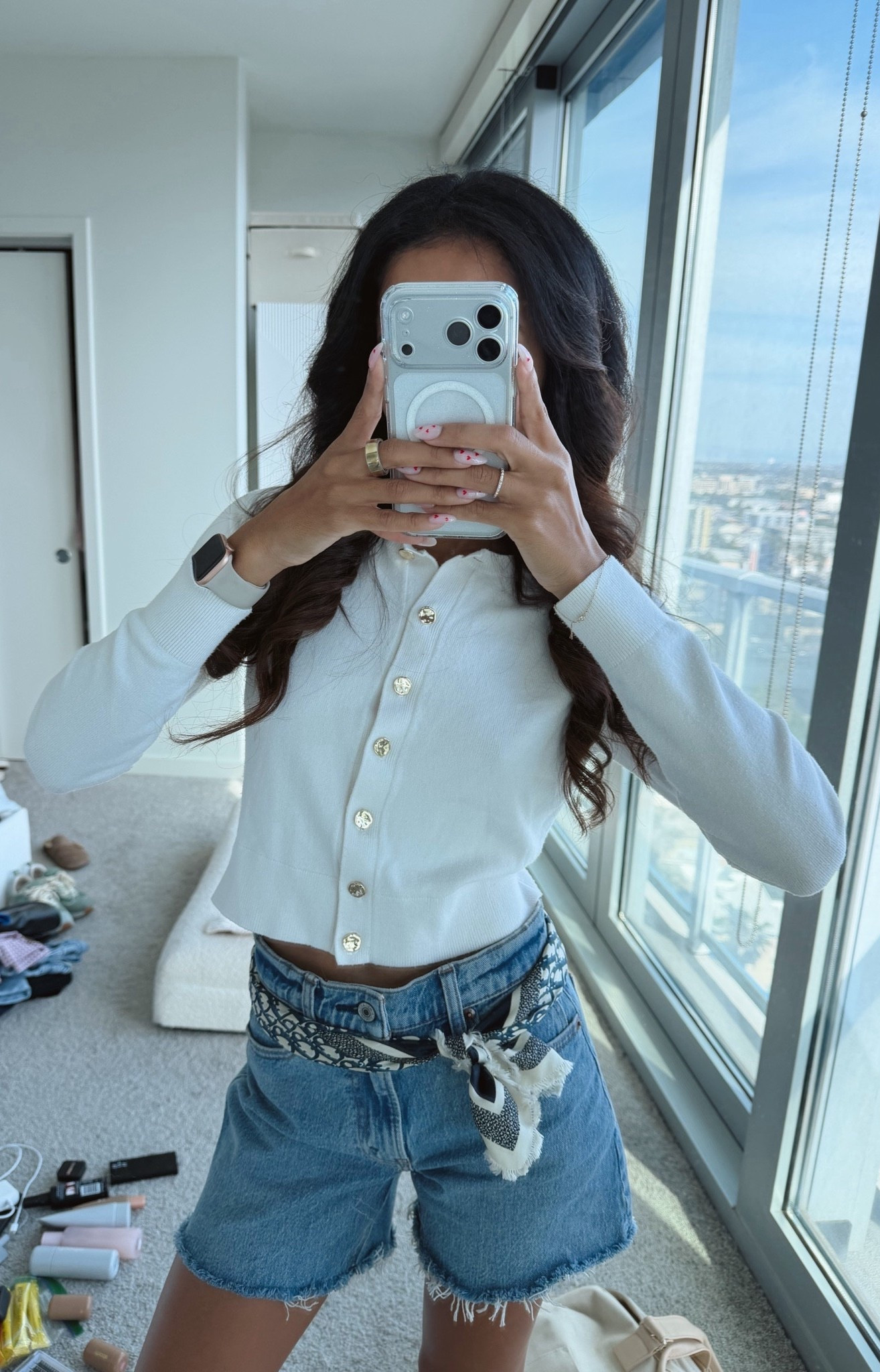 Abercrombie has me in my effortless, elevated basics era 🤍✨ This cream cardigan from Abercrombie is SO soft and instantly makes any outfit look put together. I love how lightweight but cozy it feels — perfect for layering year-round. Paired it with the high waisted mom shorts (obsessed with the longer length 🙌🏽 they’re flattering without being too short).

To add a little personality and color, I styled a Dior bandana scarf around my waist and it completely transformed the look. Such an easy way to elevate denim and add a designer touch.

Perfect for casual brunch, running errands, summer to fall transition outfits, or elevated everyday style.

Top: XXS
Shorts: 23
Scarf: Dior Oblique Diortwin 70 Square Scarf

#LTKdayinmylife #LTKootd