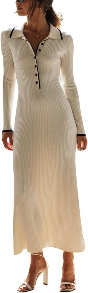 KMBANGI Womens Elegant Knitted Maxi Dress Long Sleeve Ribbed Knit Bodycon Long Dresses Crewneck S... | Amazon (US)