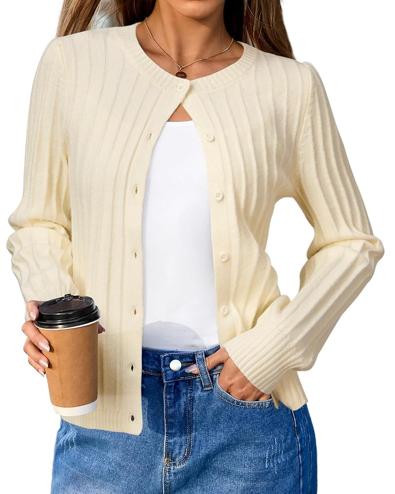 Arach&Cloz Suéteres de punto acanalado para mujer, mezcla de lana, manga abombada, otoño 2025 | Amazon (US)