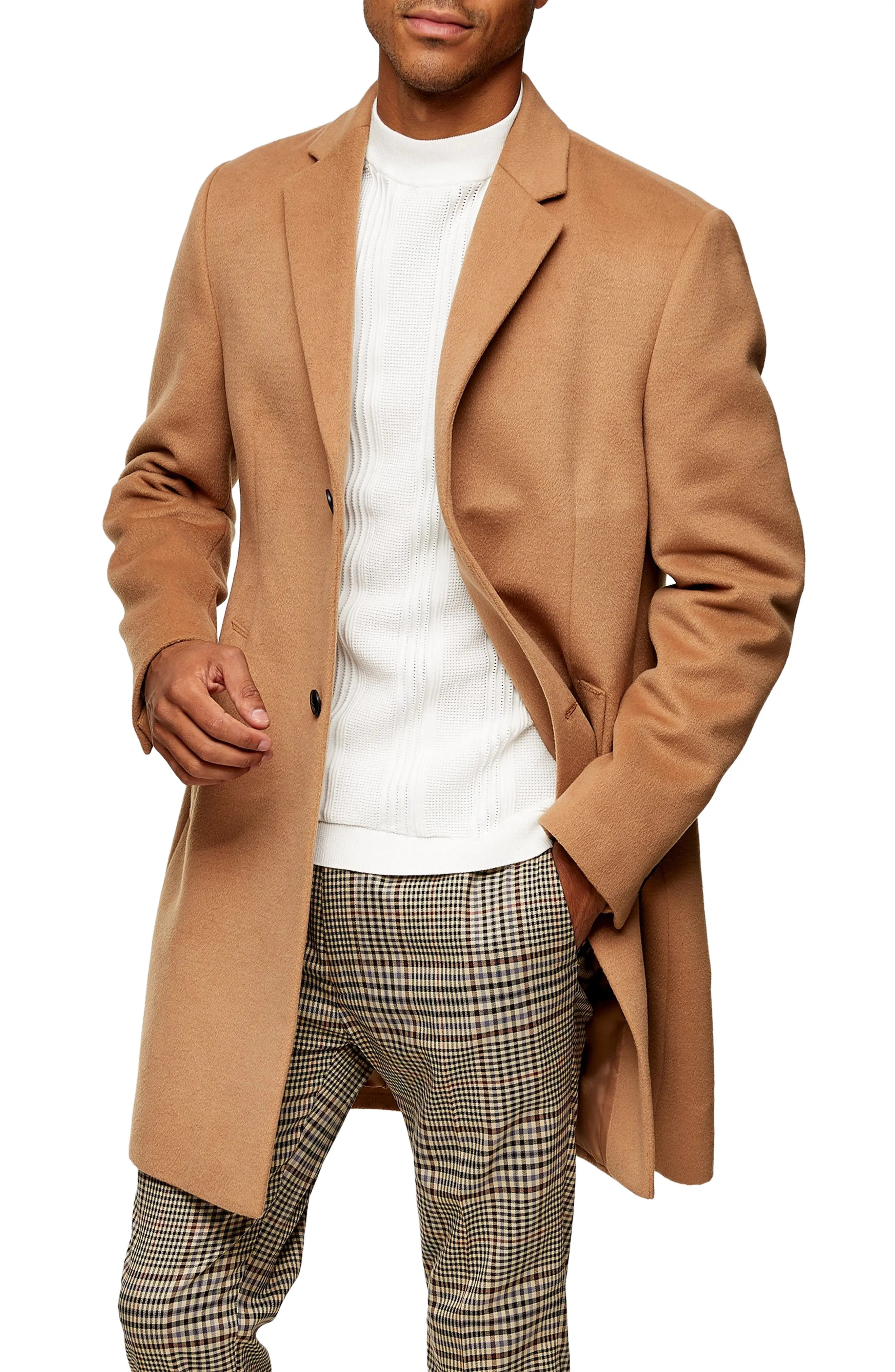Men's Topman Justin Stretch Top Coat, Size X-Large - Brown | Nordstrom