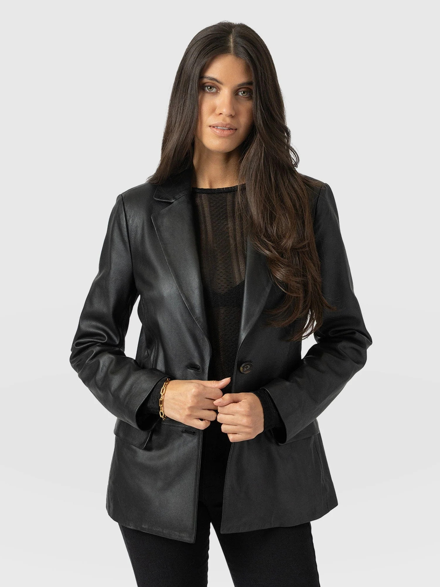 Axel Single Breasted Blazer - Black Leather | Saint + Sofia