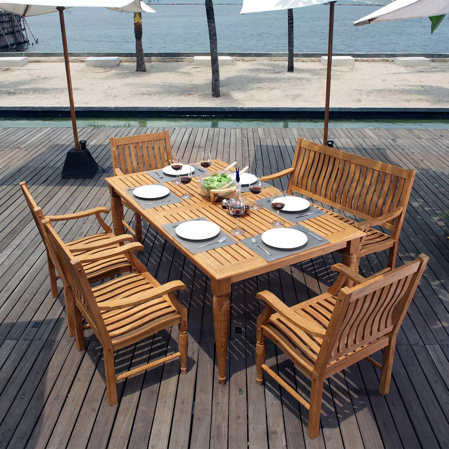 Cambridge Casual Pacific Teak 6-Piece Outdoor Dining Ensemble | Sam's Club