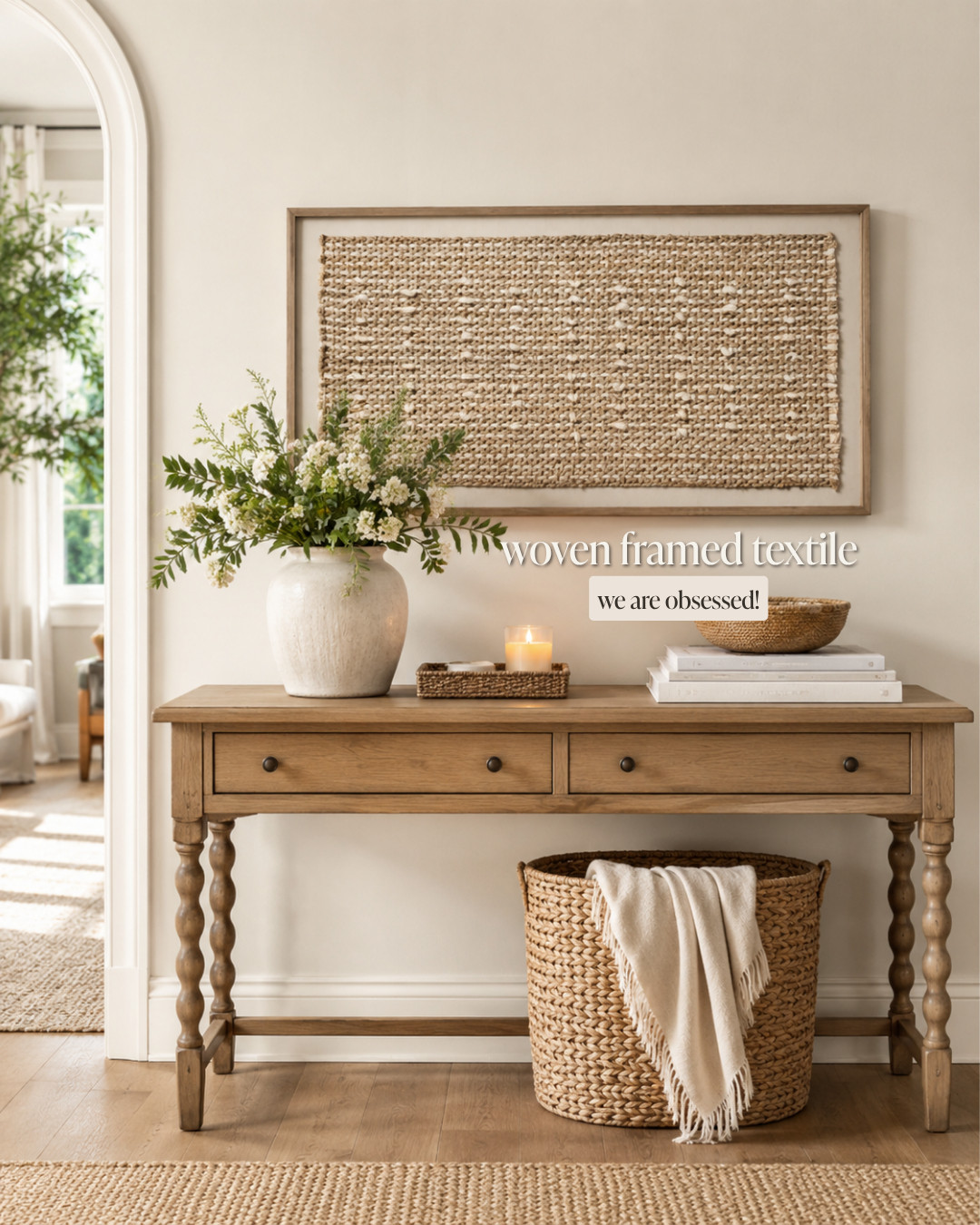 Framed textile art is one of our faves & perfect for a Nancy Meyers living room! The Jour Beige piece from Kathy Kuo Home is exactly it. Woven texture, warm beige, classic frame. Looks like it came from a French antique market. It didn't. You're welcome. 🤍 

 #LTKHome