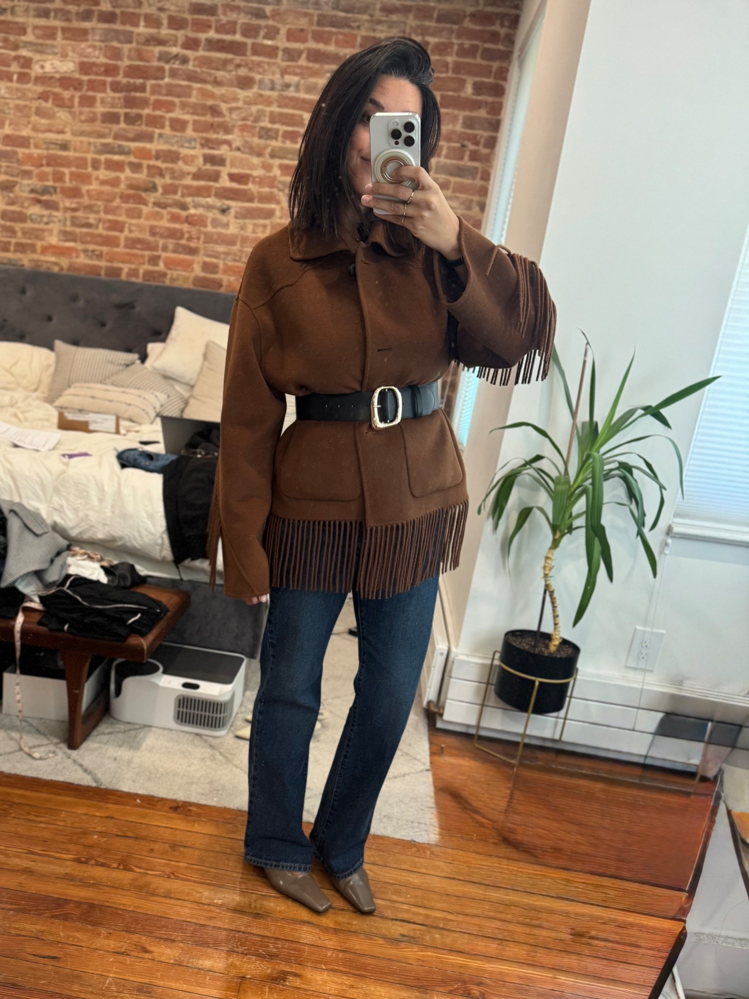 S jacket
M in belt
28x32 in denim 
Heels run tts