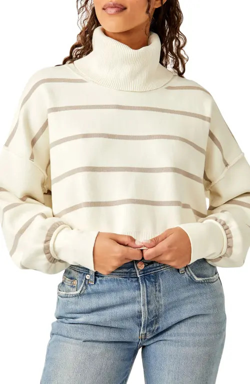 Free People Paulie Stripe Turtleneck Sweater in Moonbeam Combo at Nordstrom, Size Medium | Nordstrom