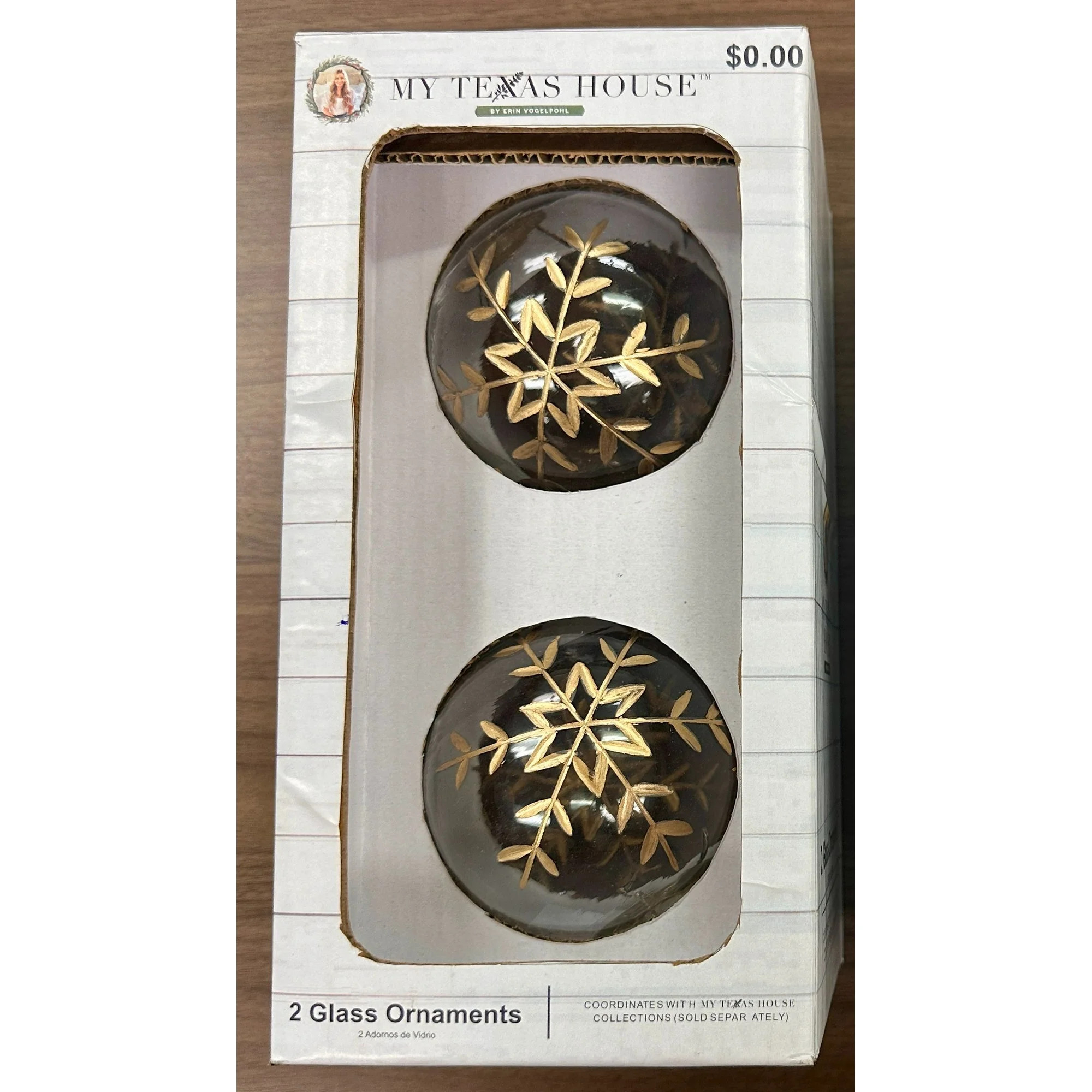 2 Count Gold Snowflake Glass Christmas Ornaments, 4 in, by My Texas House | Walmart (US)
