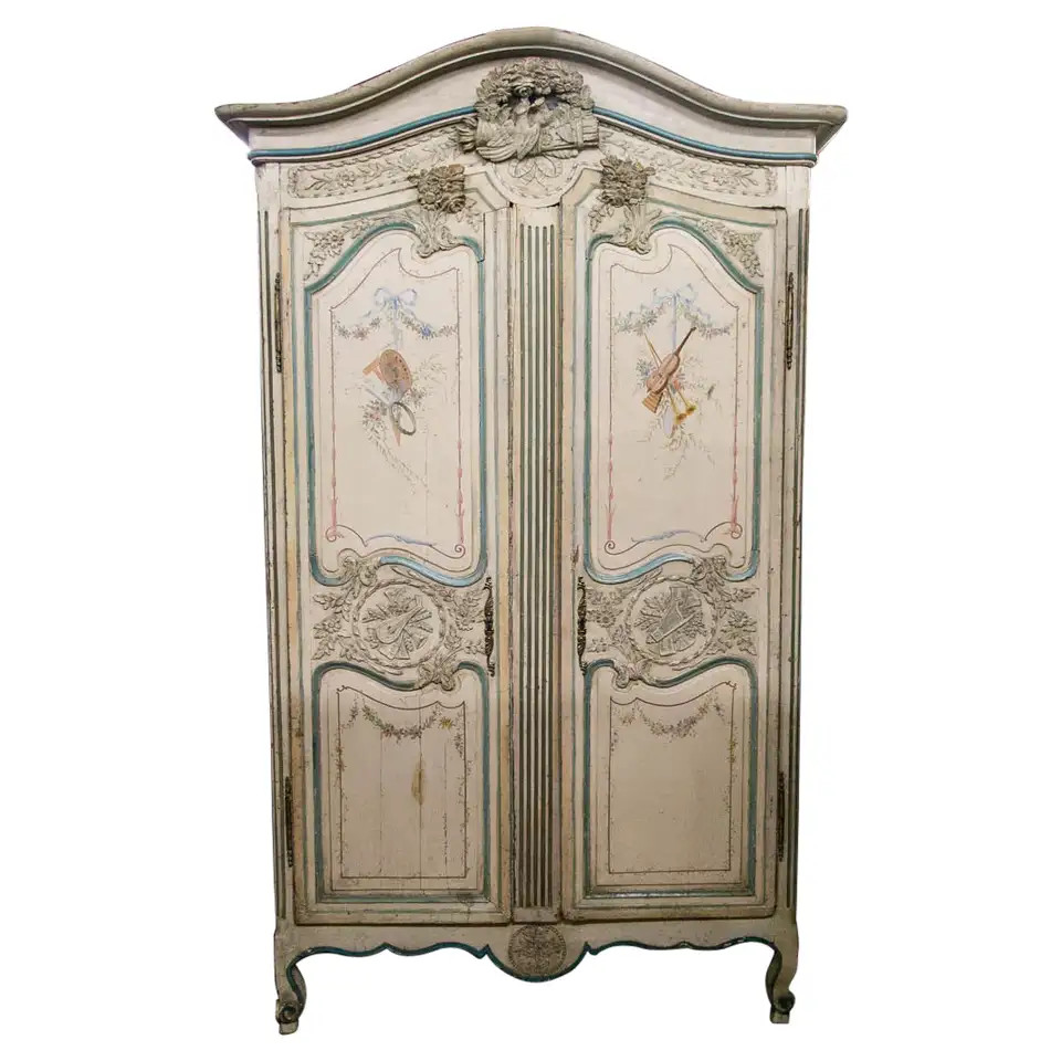Carved Painted French Armoire | 1stDibs