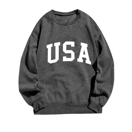 ZHAGHMIN Grey Crewneck Sweatshirt Womens Casual Long Sleeve Crew Neck Letter Printed Pullover Hoodle | Walmart (US)