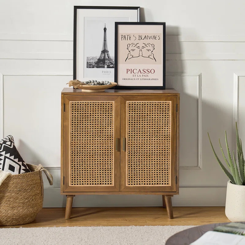 Carpinteria 31'' Tall 2 - Rattan Door Accent Cabinet with Solid Wood Legs | Wayfair North America