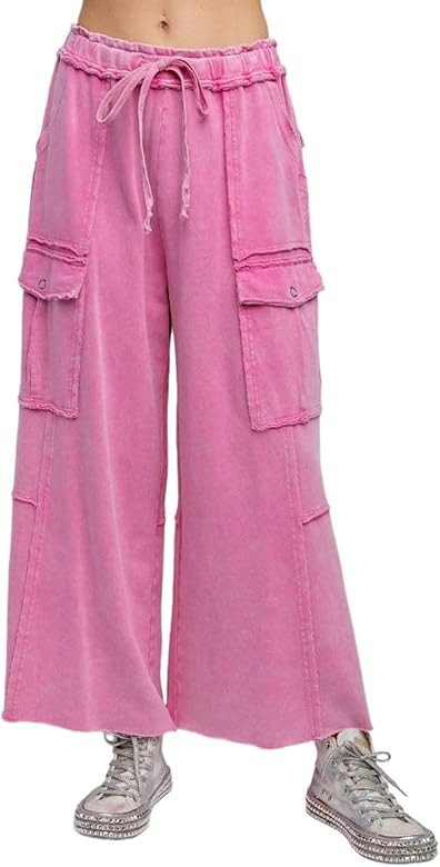 Easel Game On Washed Wide Leg Cargo Pants | Amazon (US)