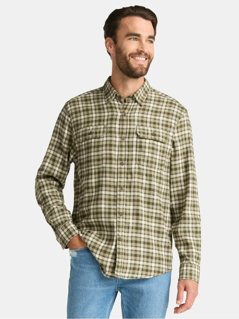 George Men's and Big Men's Double Pocket Flannel Shirt, Sizes XS-3XLT | Walmart (US)
