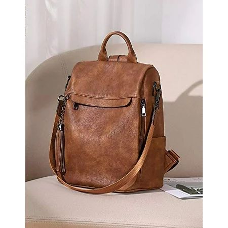 Telena Travel Backpack Purse for Women PU Leather Anti Theft Large Ladies Shoulder Fashion Bags Brow | Walmart (US)