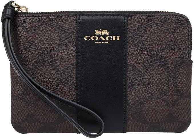 Coach F58035 Corner Zip Wristlet in Signature Coated Canvas Brown Black | Amazon (US)