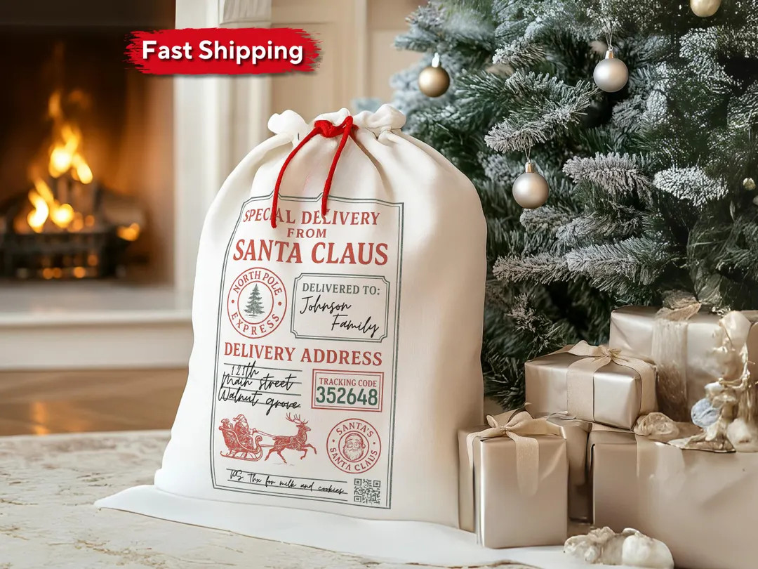Personalized Christmas Santa Bag, Durable Canvas Gift Bag, Custom Bag From Santa, North Pole Expr... | Etsy (US)