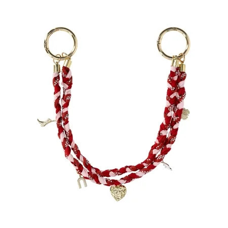 No Boundaries Women's Braided Cord Swag Chain Bag Charm, Pink and Red | Walmart (US)