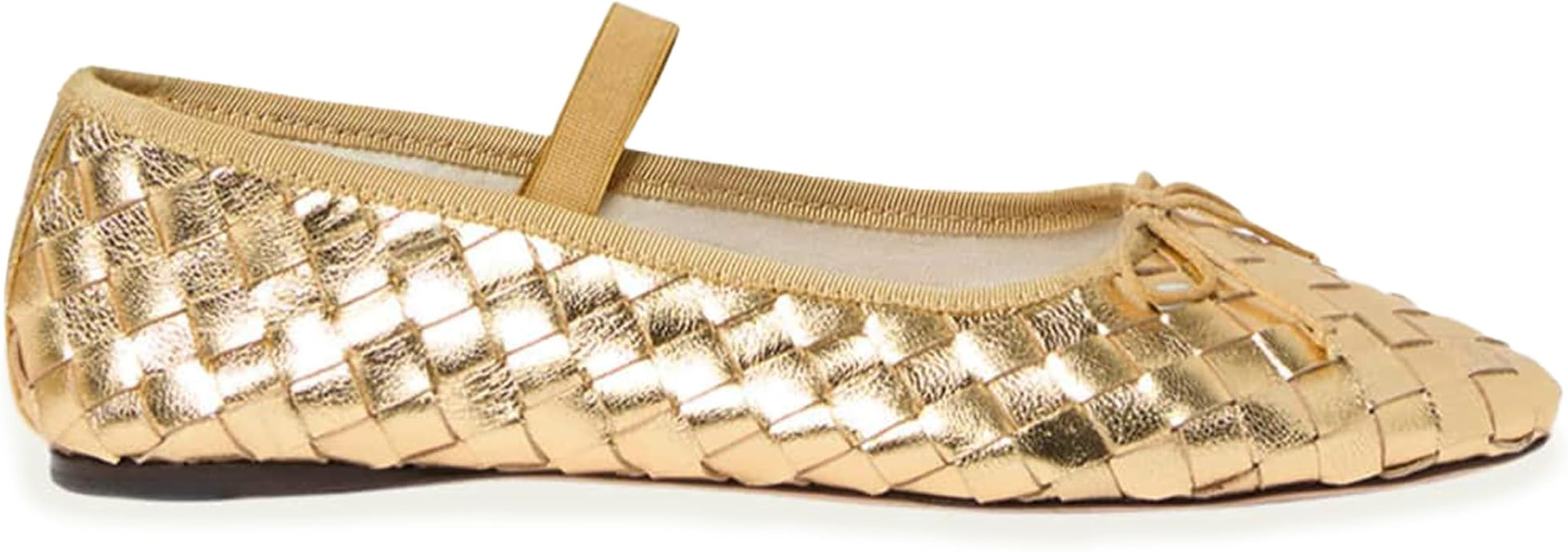 Woven Ballet Flats for Women Almond Toe Mary Jane Flats Stretch Band Bow Ballerina Shoes | Amazon (US)