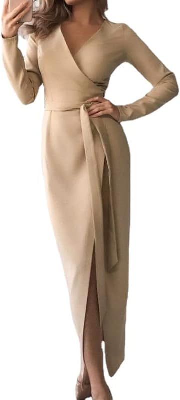 Spring Dresses for Women 2023 Long Sleeves V-Neck Kimono Maxi Bodycon Dress Womens Elegant Tie Wa... | Amazon (US)