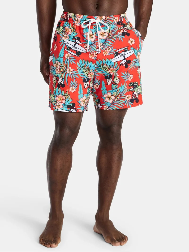 Disney Mickey Mouse Men's and Big Men's Beach Swim Trunks, Sizes S-3XL | Walmart (US)