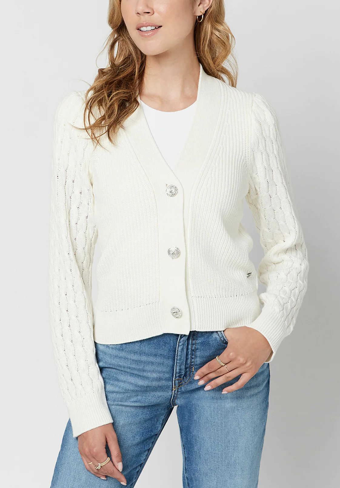 Mercedes Cableknit Sleeve Women's Cardigan - SW0587H | Buffalo David Bitton